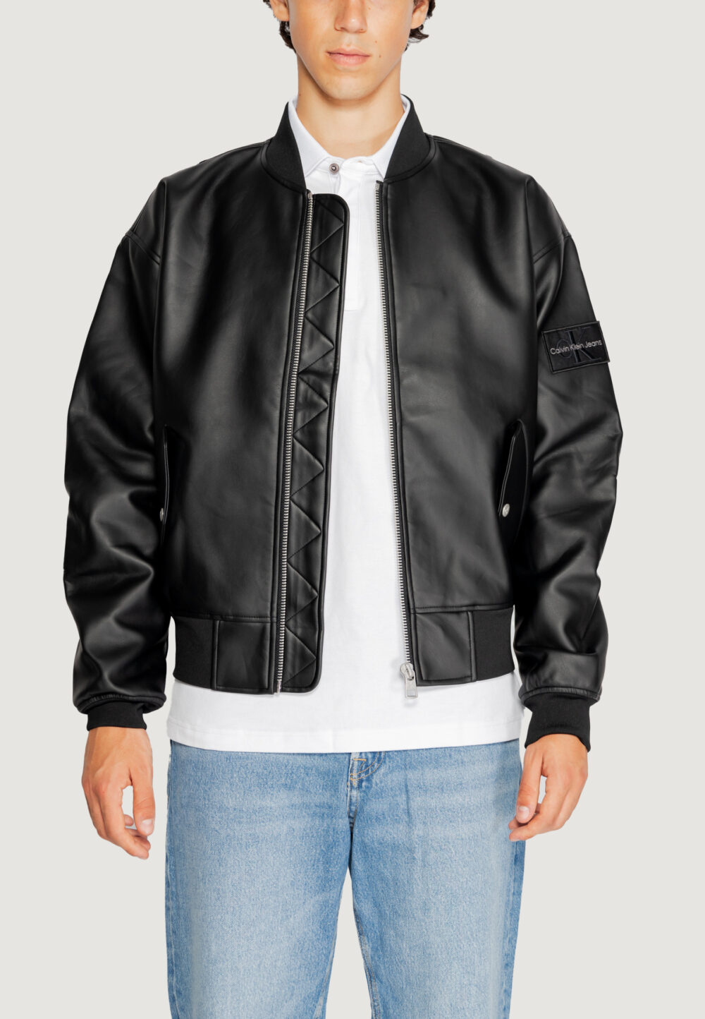 Piumino Calvin Klein Jeans faux leather bomber Nero - Foto 6