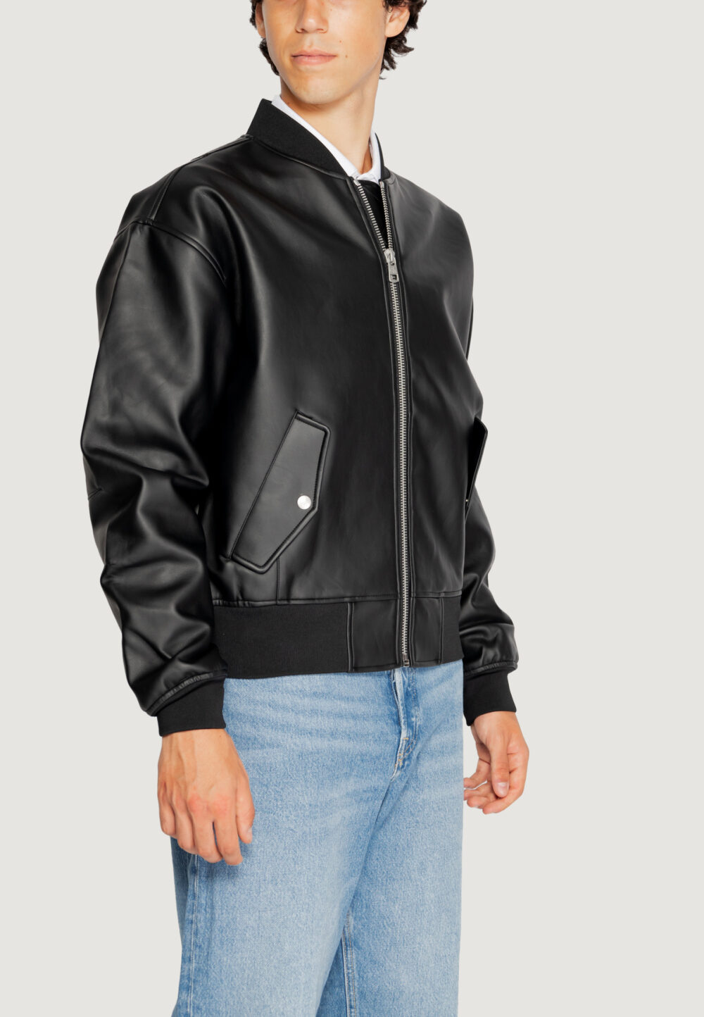 Piumino Calvin Klein Jeans faux leather bomber Nero - Foto 8