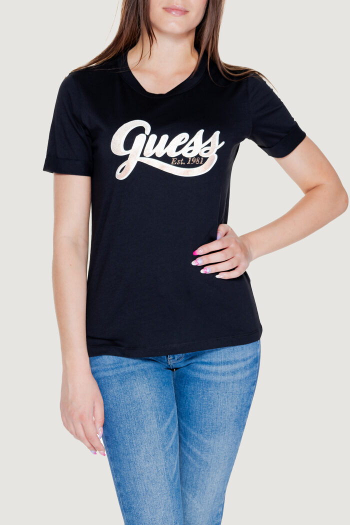 T-shirt Guess ss cn glittery logo Nero