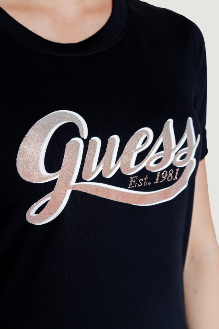 T-shirt Guess ss cn glittery logo Nero