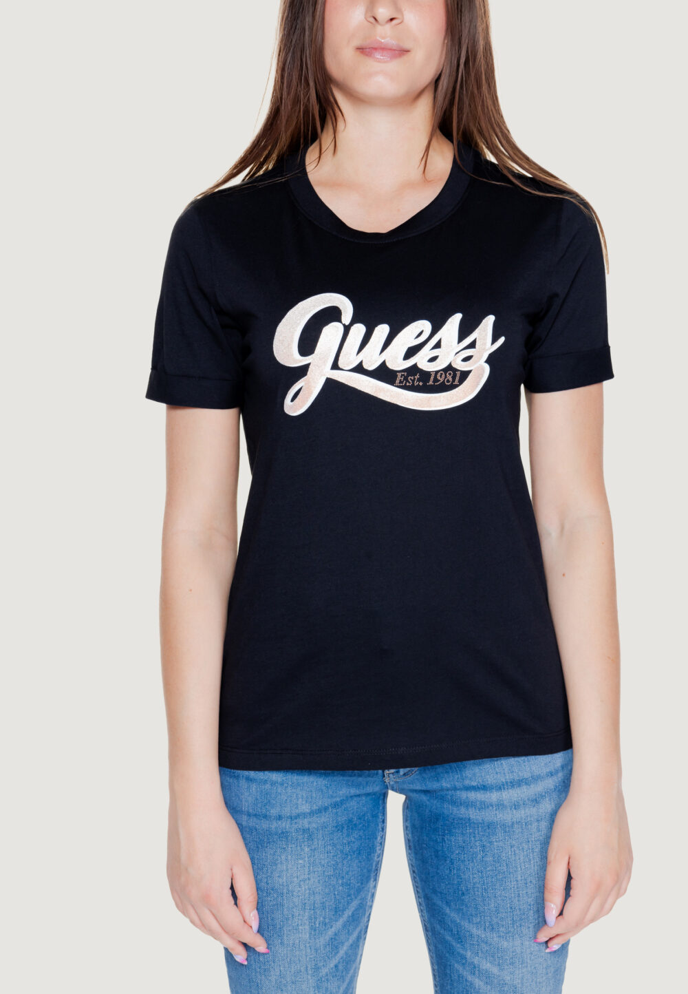 T-shirt Guess ss cn glittery logo Nero - Foto 5