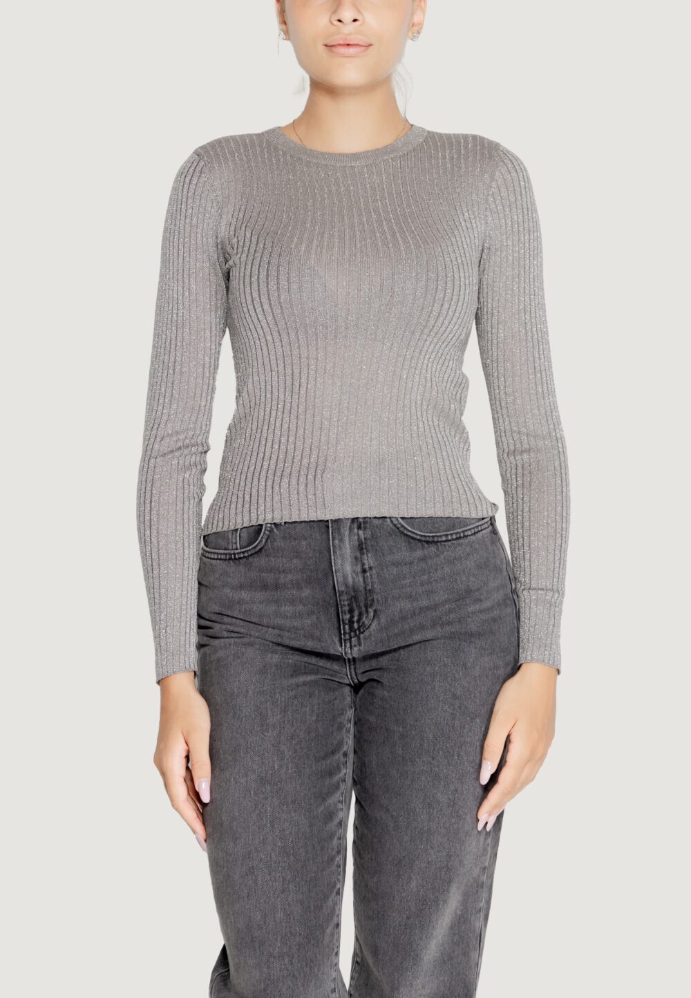 Maglia Jacqueline de Yong jdyplum lurex l/s o-neck pullover knt Grigio - Foto 7