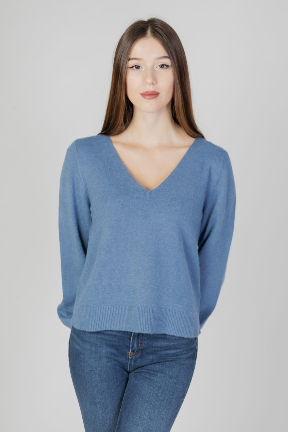 Maglione Vila Clothes viril rev v-neck l/s knit top - noos Blu Chiaro - Foto 1