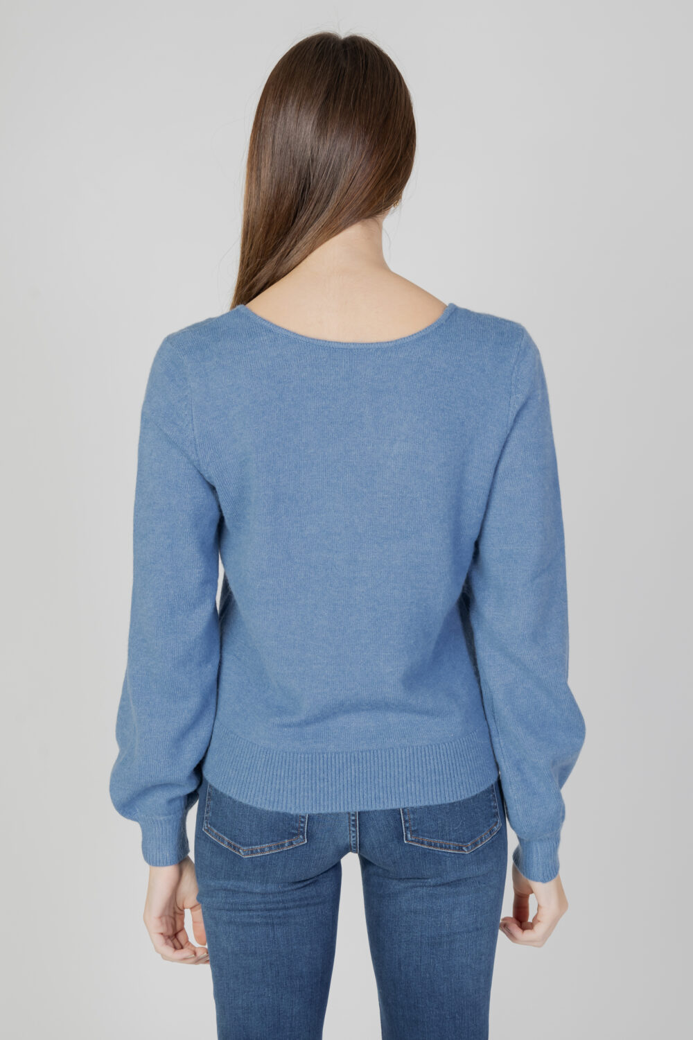 Maglione Vila Clothes viril rev v-neck l/s knit top - noos Blu Chiaro - Foto 3