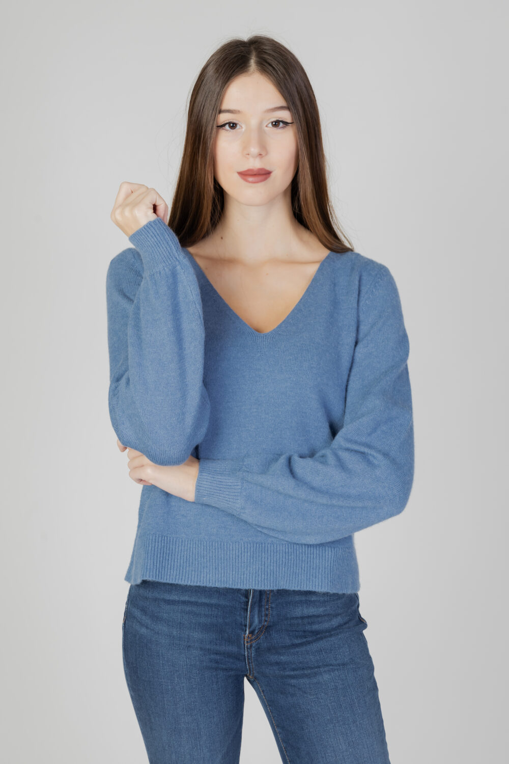 Maglione Vila Clothes viril rev v-neck l/s knit top - noos Blu Chiaro - Foto 6