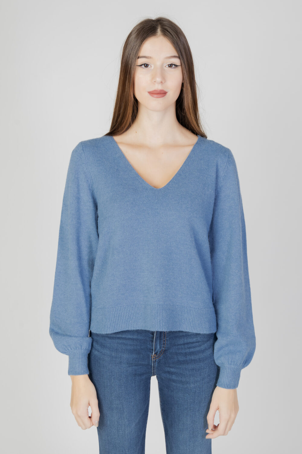 Maglione Vila Clothes viril rev v-neck l/s knit top - noos Blu Chiaro - Foto 7