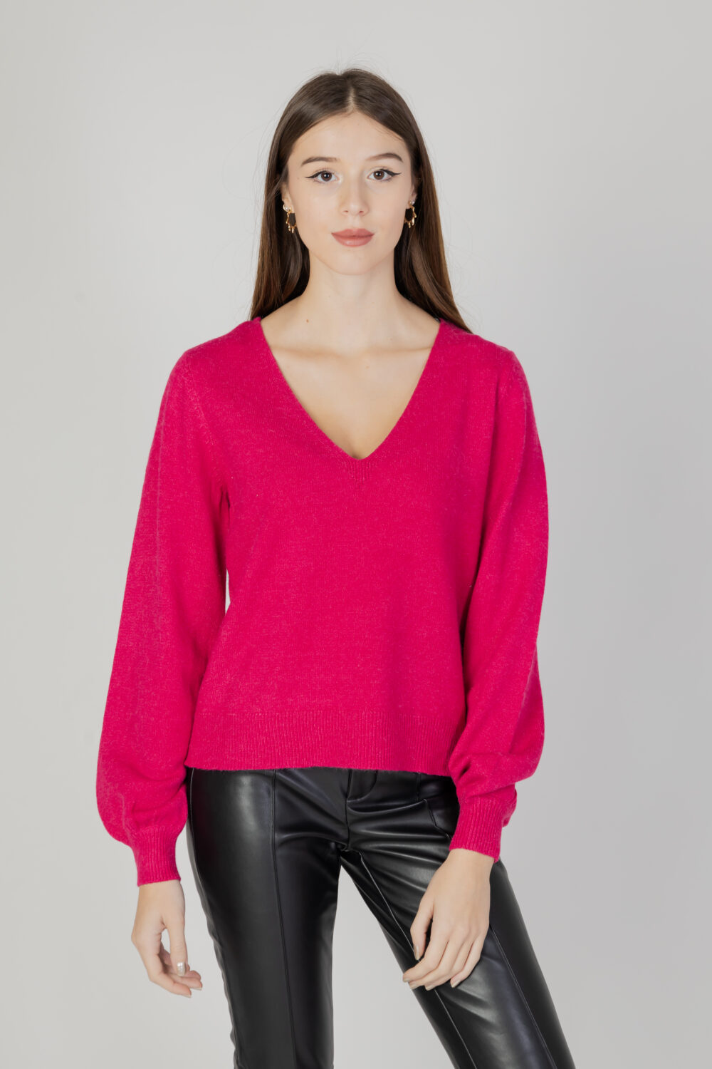 Maglione Vila Clothes viril rev v-neck l/s knit top - noos Fuxia - Foto 1