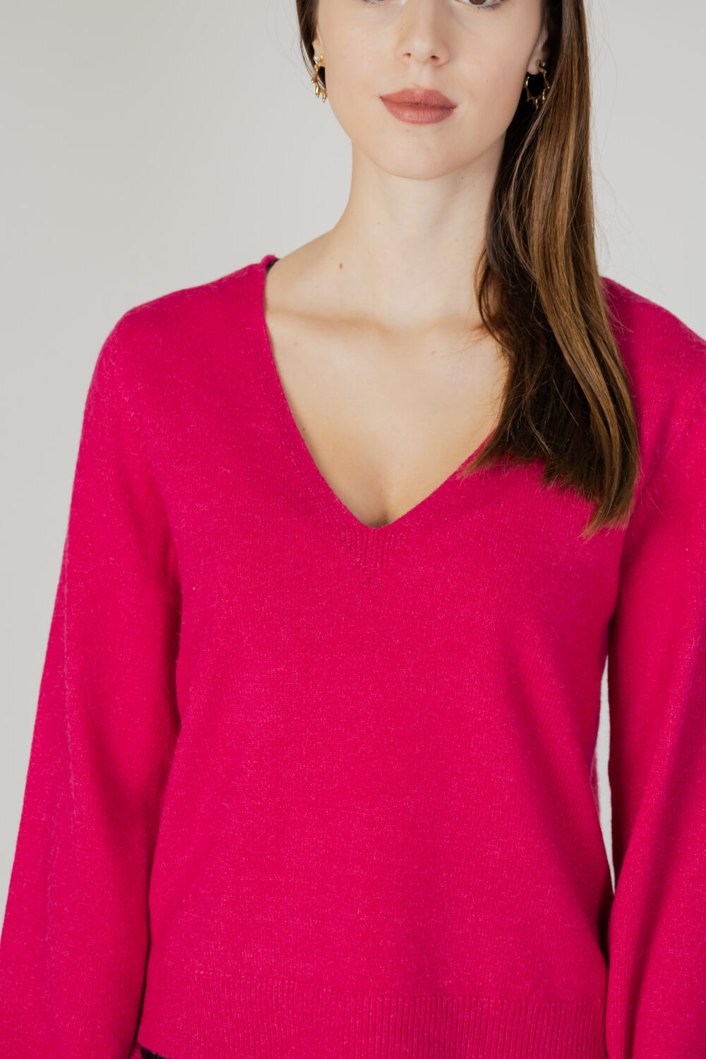 Maglione Vila Clothes viril rev v-neck l/s knit top - noos Fuxia - Foto 2