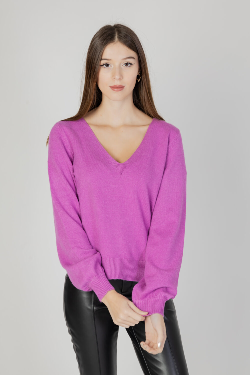 Maglione Vila Clothes viril rev v-neck l/s knit top - noos Magenta - Foto 1