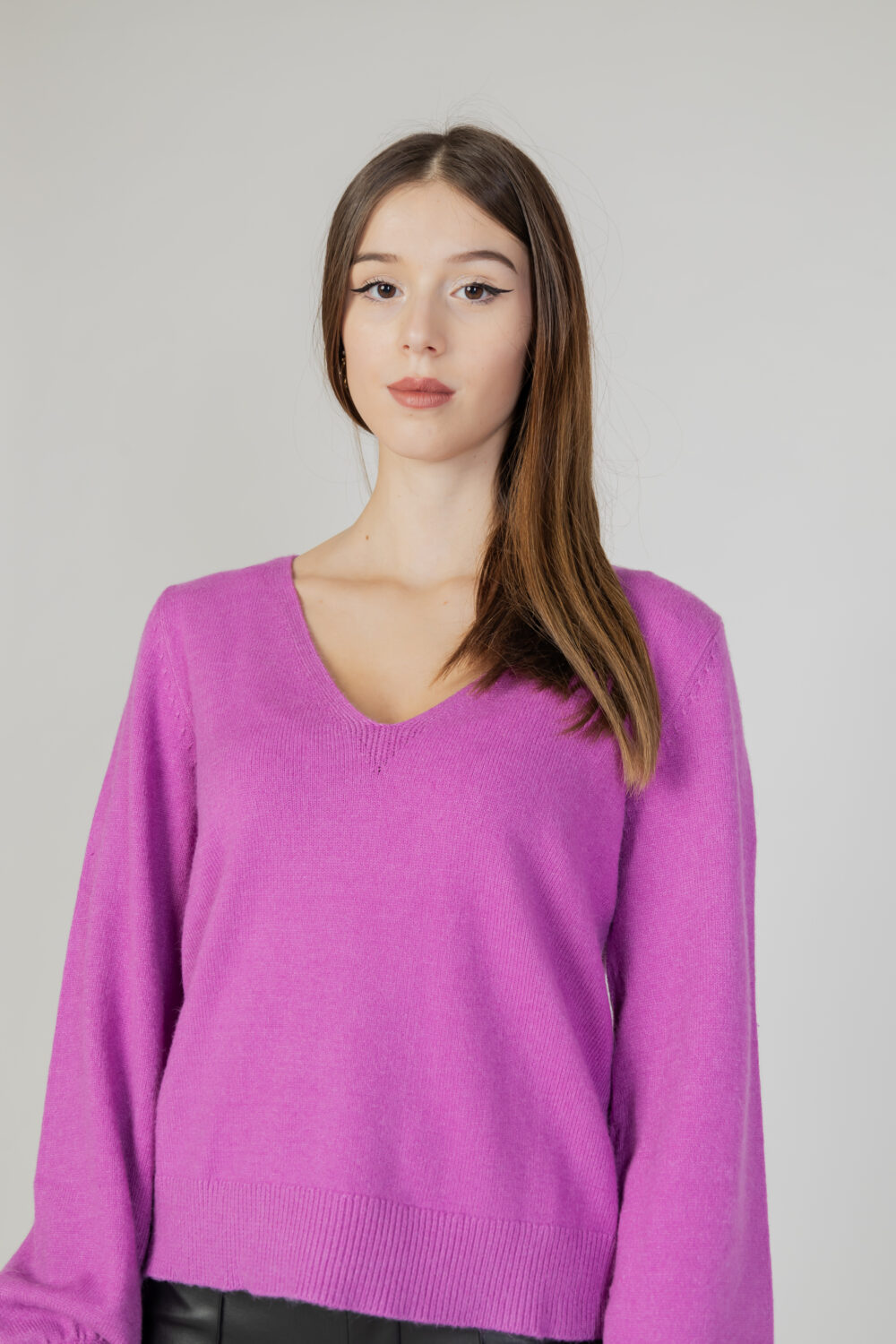 Maglione Vila Clothes viril rev v-neck l/s knit top - noos Magenta - Foto 2