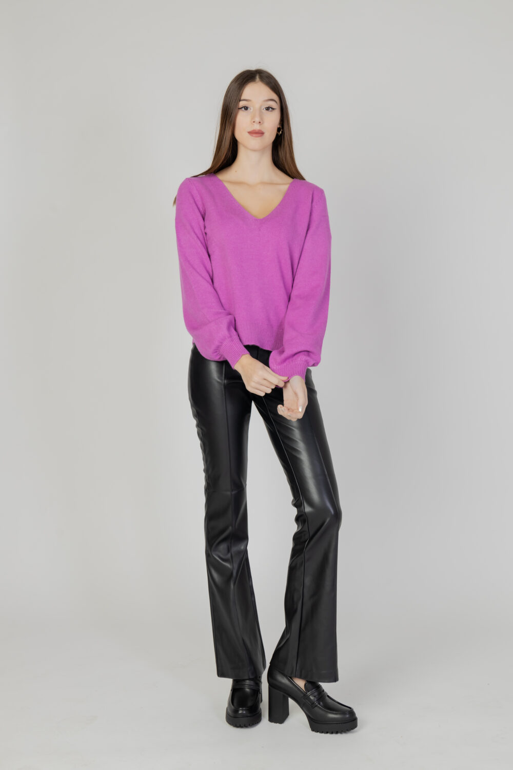 Maglione Vila Clothes viril rev v-neck l/s knit top - noos Magenta - Foto 5