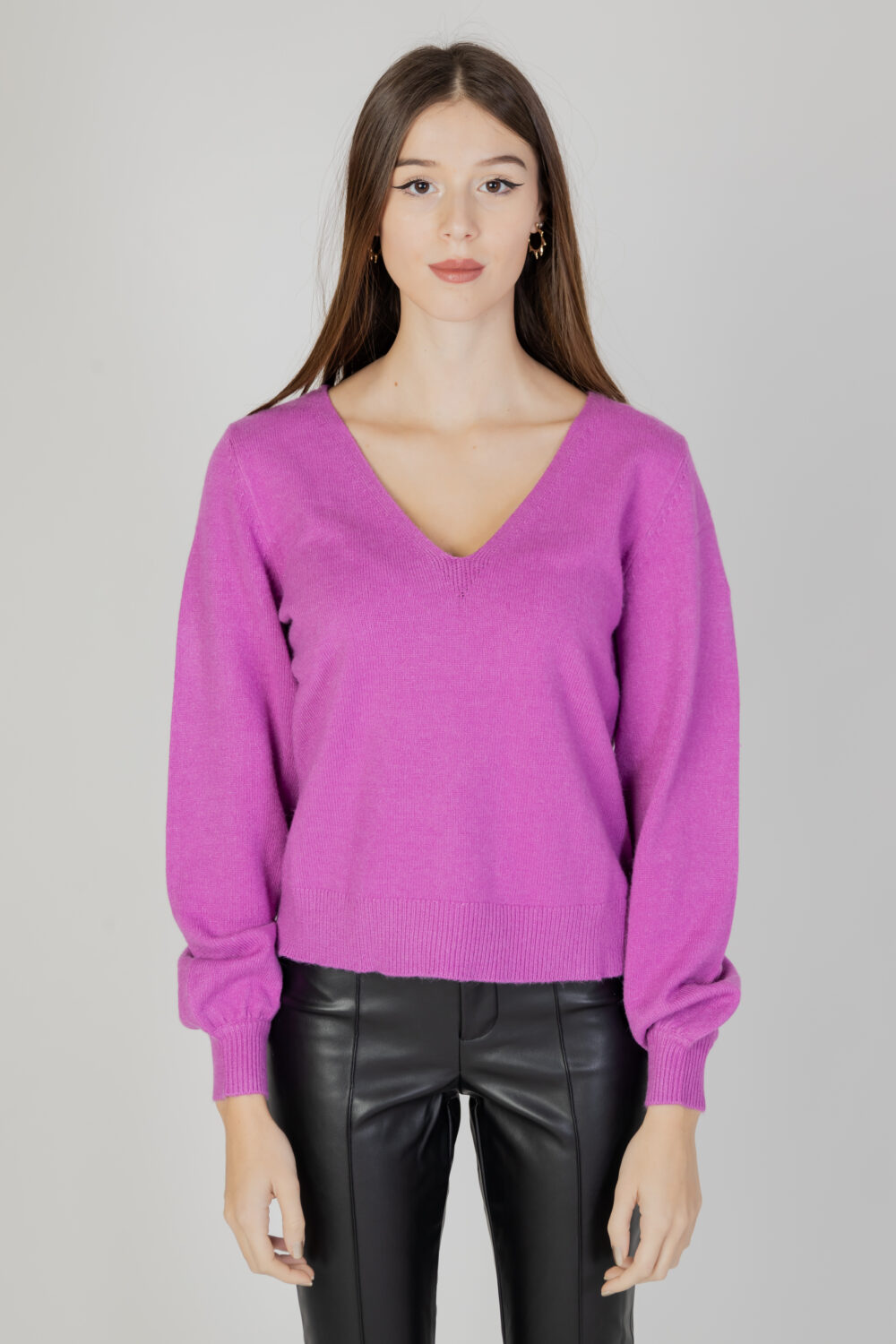 Maglione Vila Clothes viril rev v-neck l/s knit top - noos Magenta - Foto 6