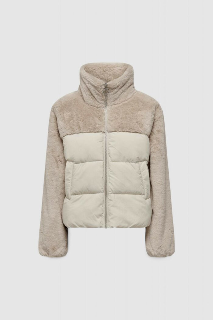 Piumino Only onlwanja fur puffer mix jacket noos ot Beige chiaro