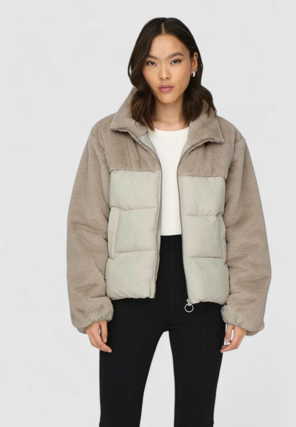 Piumino Only onlwanja fur puffer mix jacket noos ot Beige chiaro - Foto 2