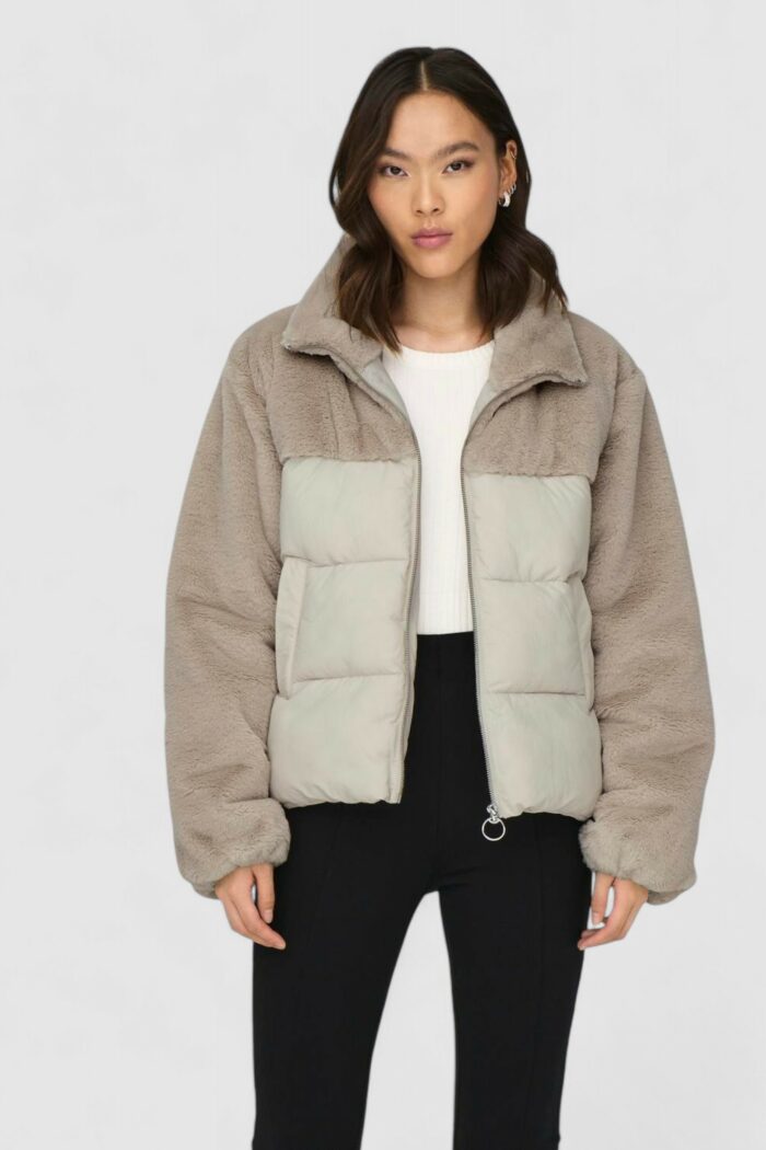 Piumino Only onlwanja fur puffer mix jacket noos ot Beige chiaro