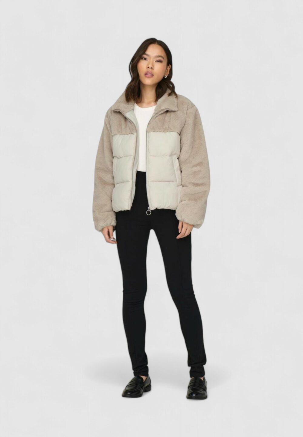 Piumino Only onlwanja fur puffer mix jacket noos ot Beige chiaro - Foto 5