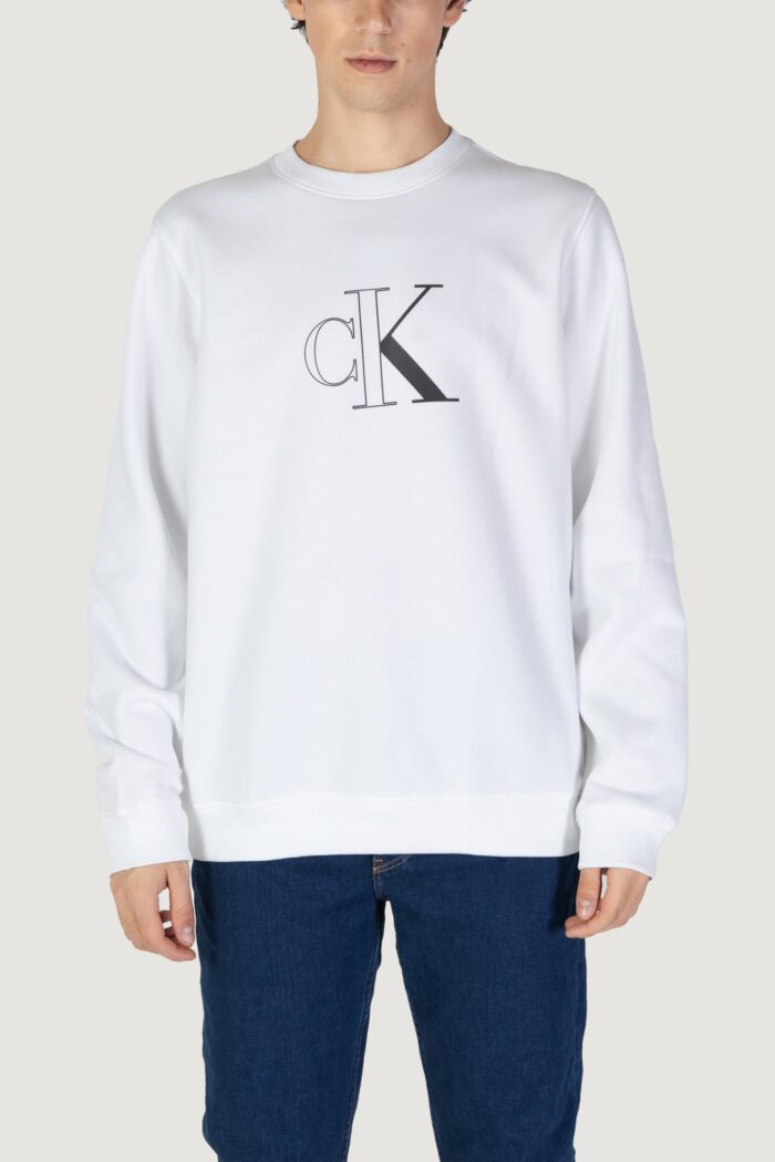 Felpa senza cappuccio Calvin Klein Jeans outline monologo Bianco