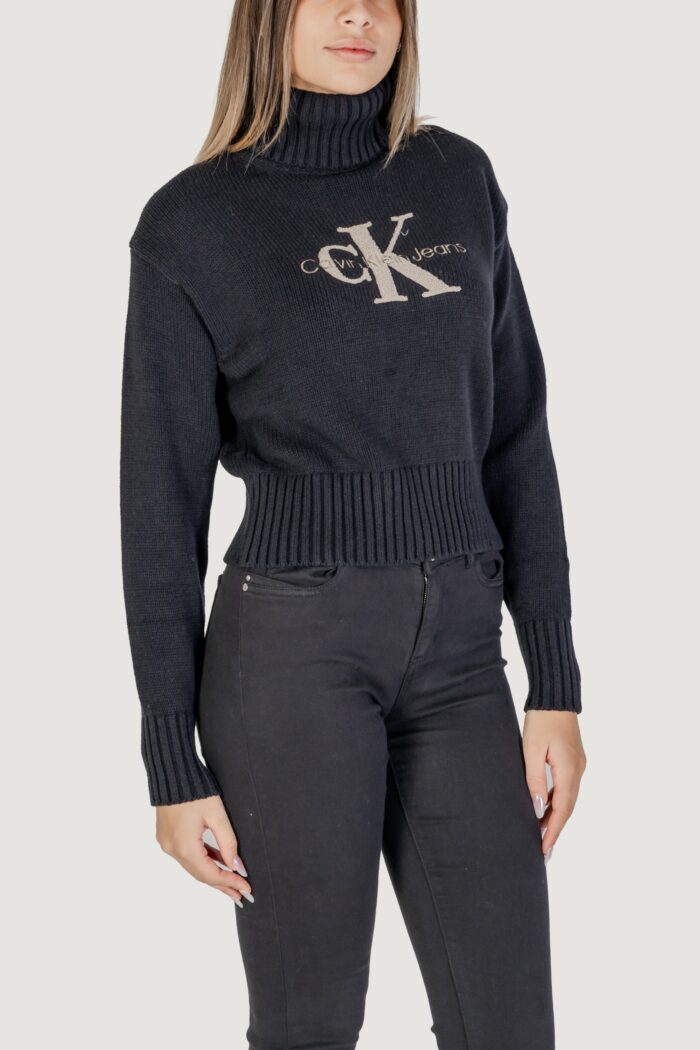 Maglione Calvin Klein Jeans chenille monologo Nero