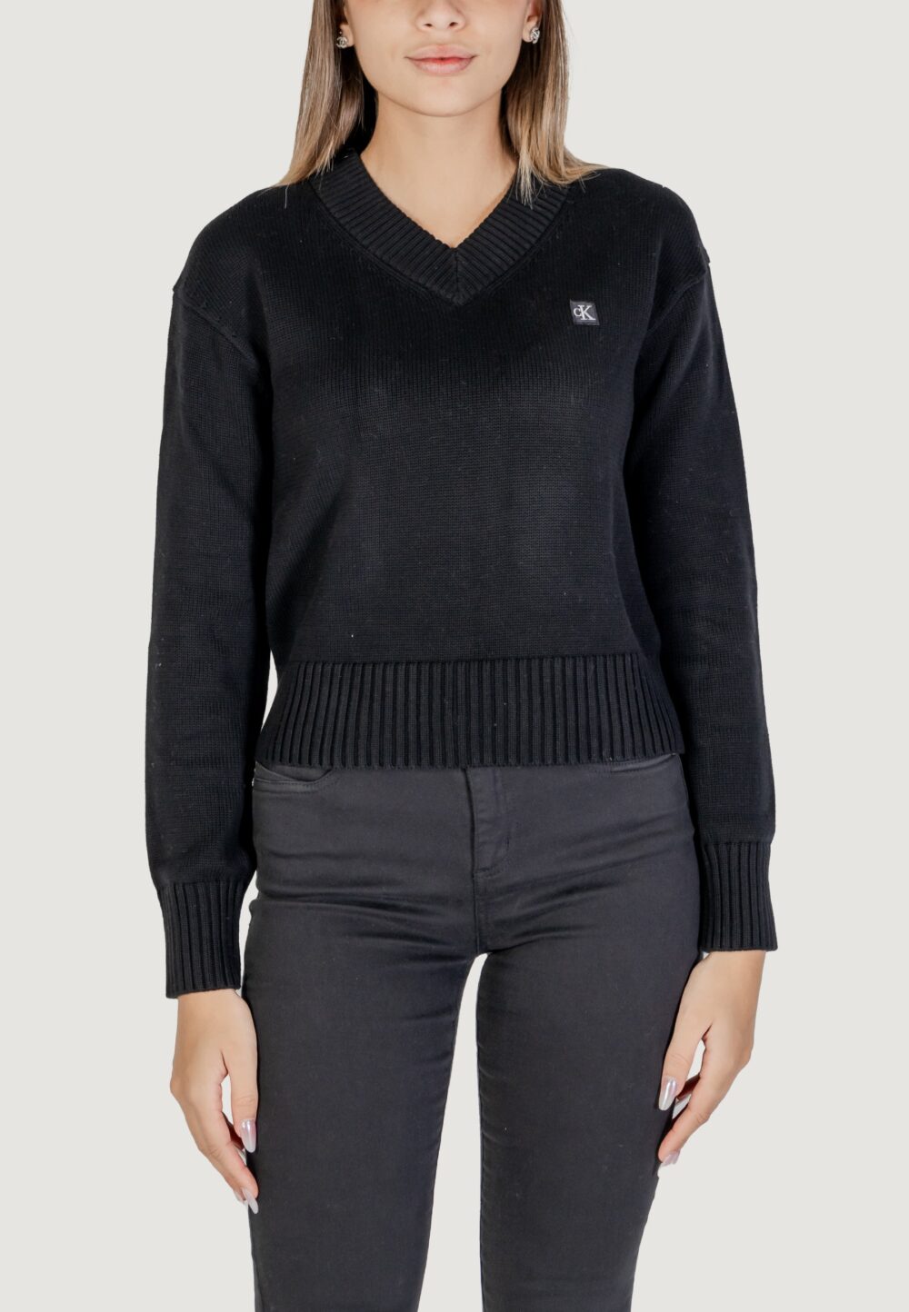 Maglione Calvin Klein Jeans ck embro badge v-neck Nero - Foto 1