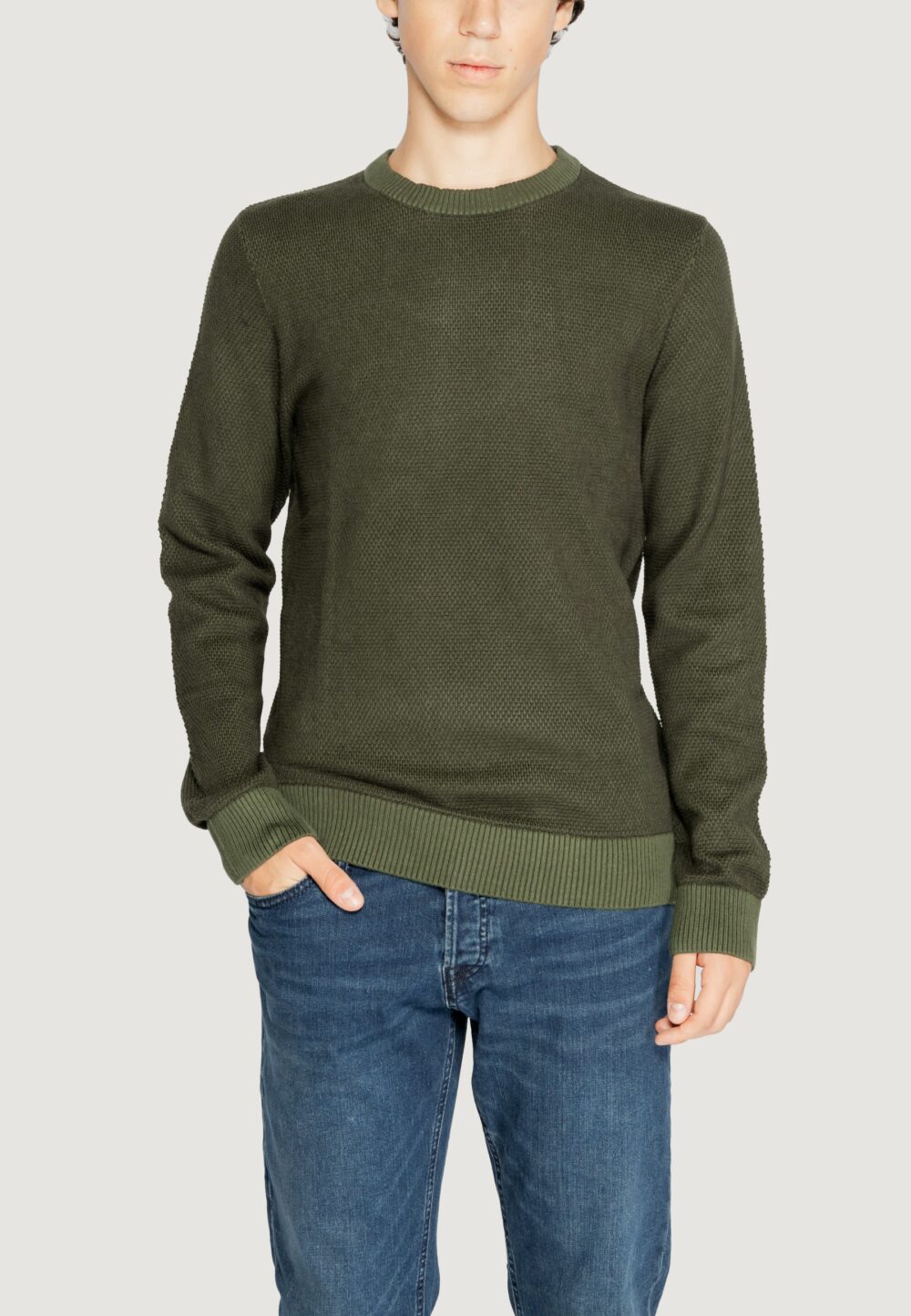 Maglione Jack Jones jjeglobe knit crew neck noos Verde Scuro - Foto 1