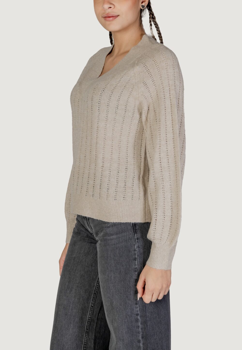 Maglione Jacqueline de Yong jdyaspen life l/s lurex v Beige - Foto 2