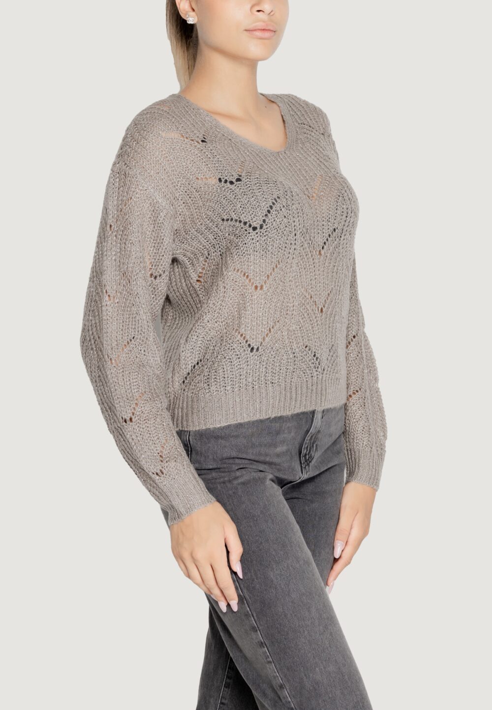 Maglione Jacqueline de Yong jdybadut l/s v-neck struc glitt pull knt Grigio - Foto 6