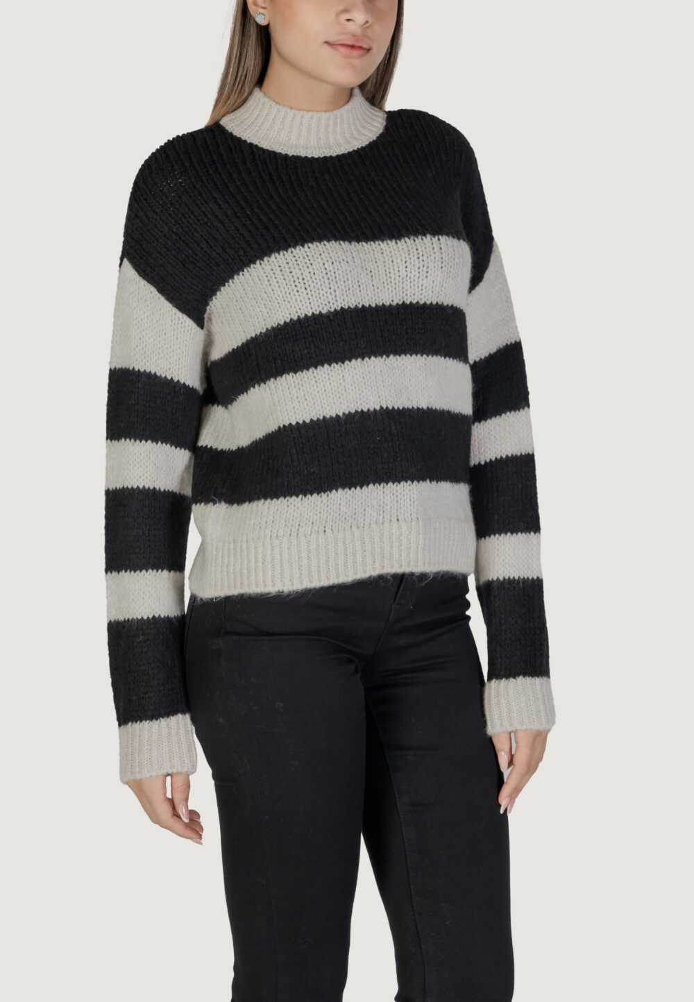 Maglione Jacqueline de Yong jdydinea sia l/s hn stripe pullover knt Nero - Foto 1