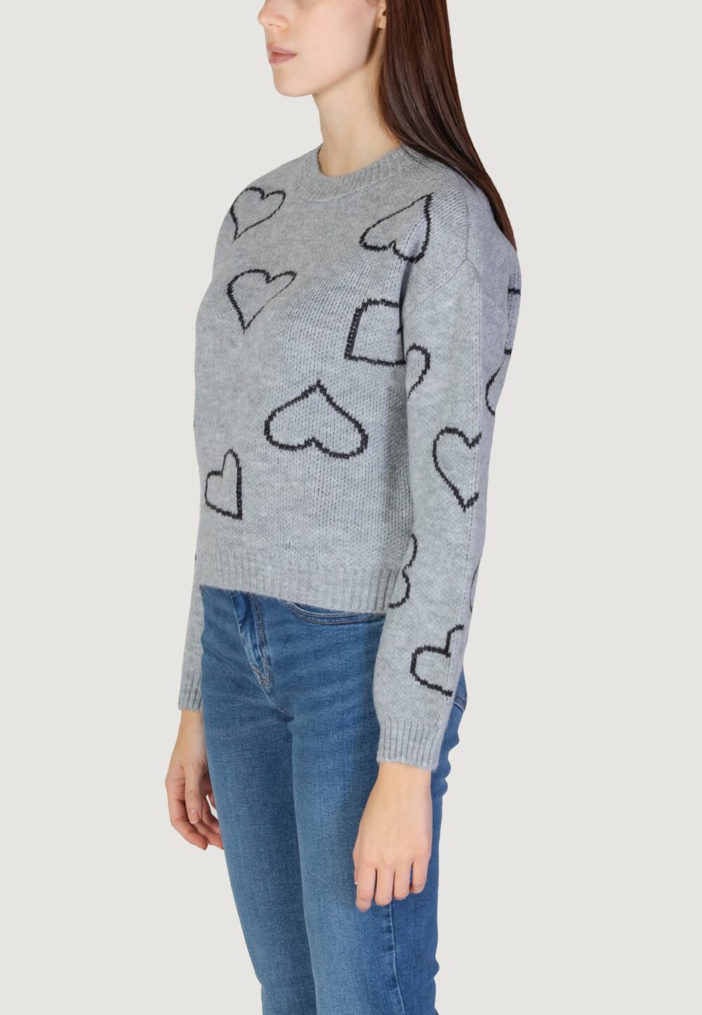 Maglione Only onlhappie ls heart Grigio - Foto 2