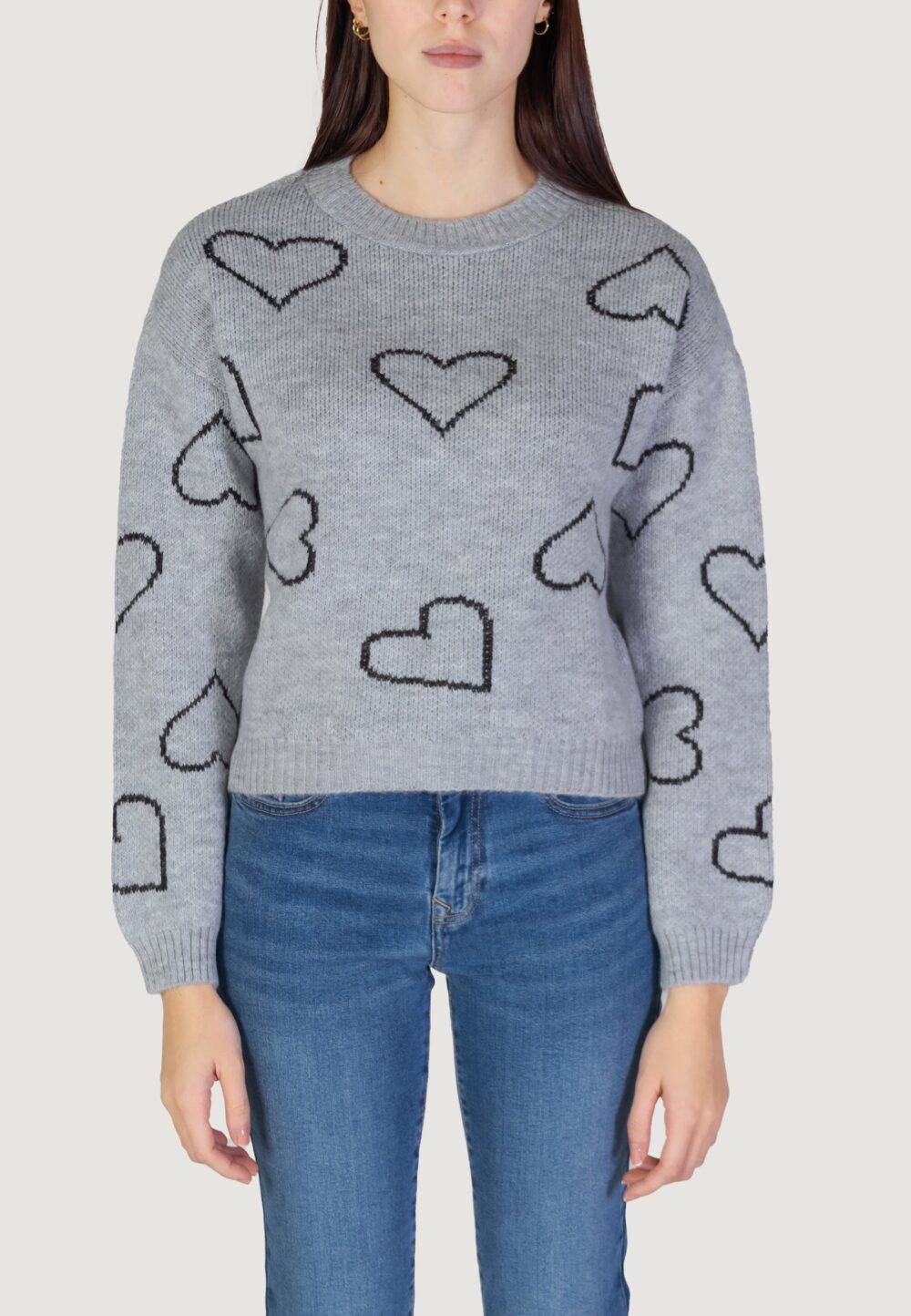 Maglione Only onlhappie ls heart Grigio - Foto 5