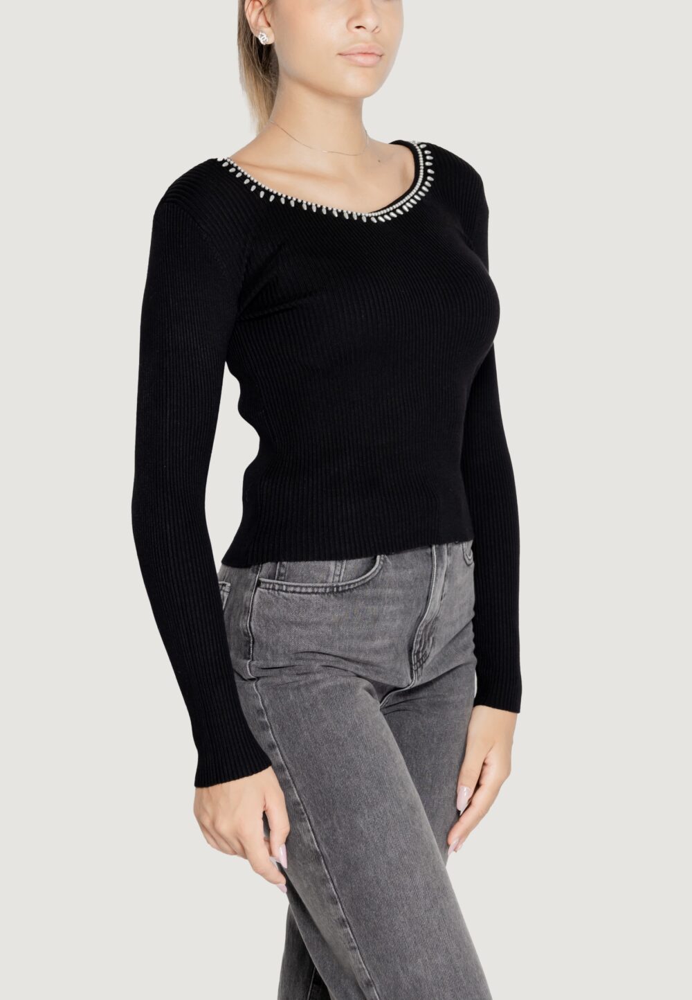 Maglione Only onlemma ls v-neck pearl knt Nero - Foto 6