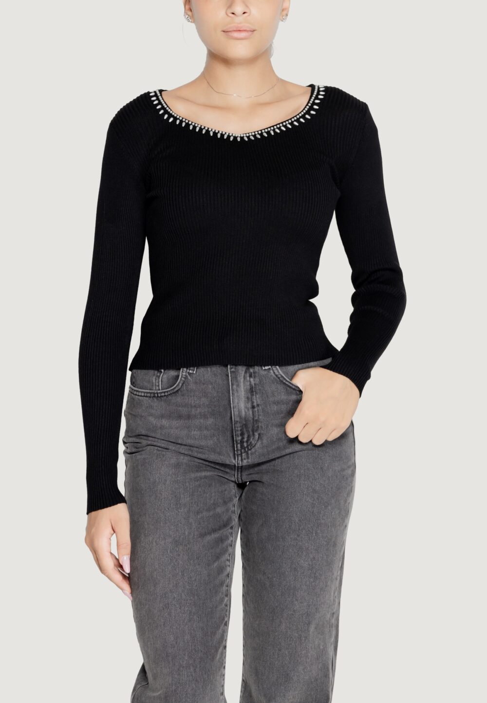 Maglione Only onlemma ls v-neck pearl knt Nero - Foto 7