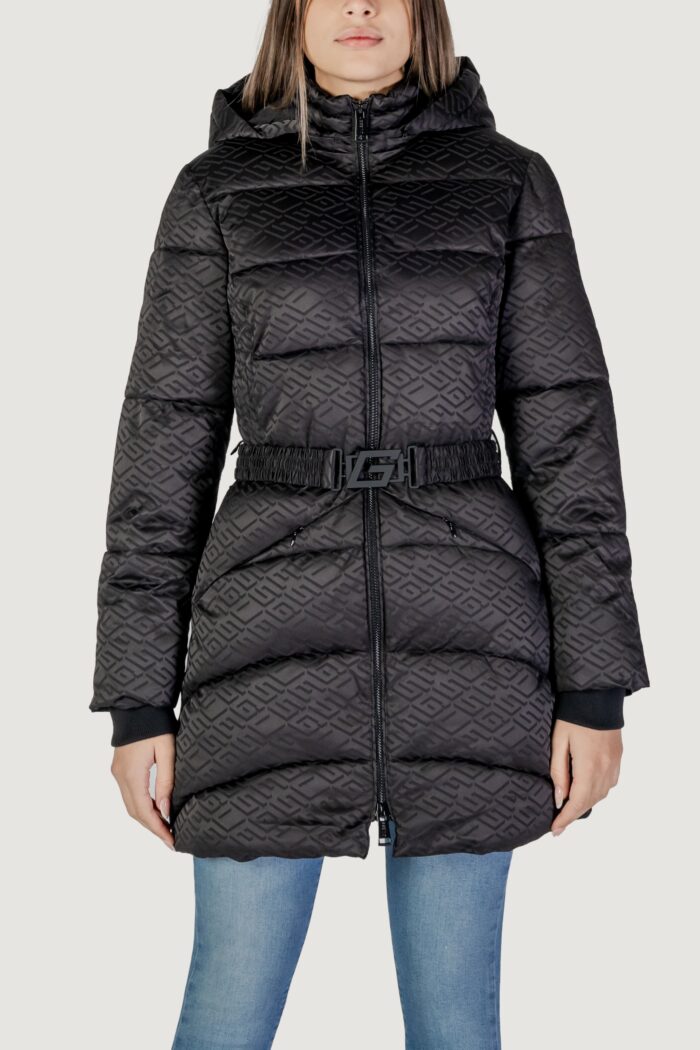 Piumino Guess seline logo midi puffer Nero