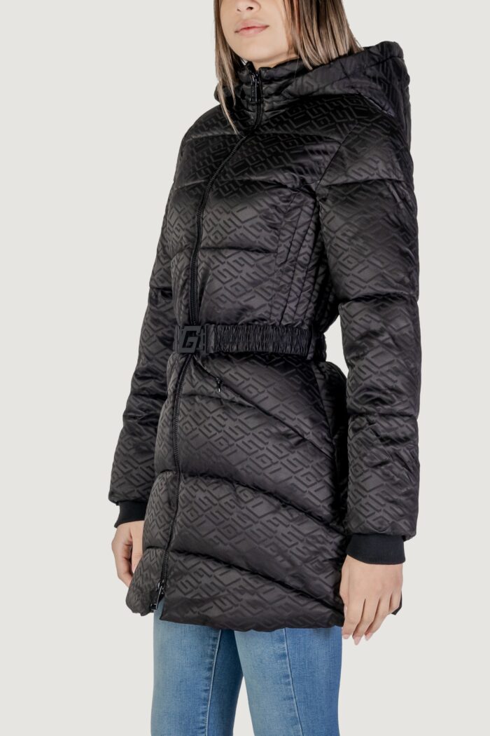 Piumino Guess seline logo midi puffer Nero