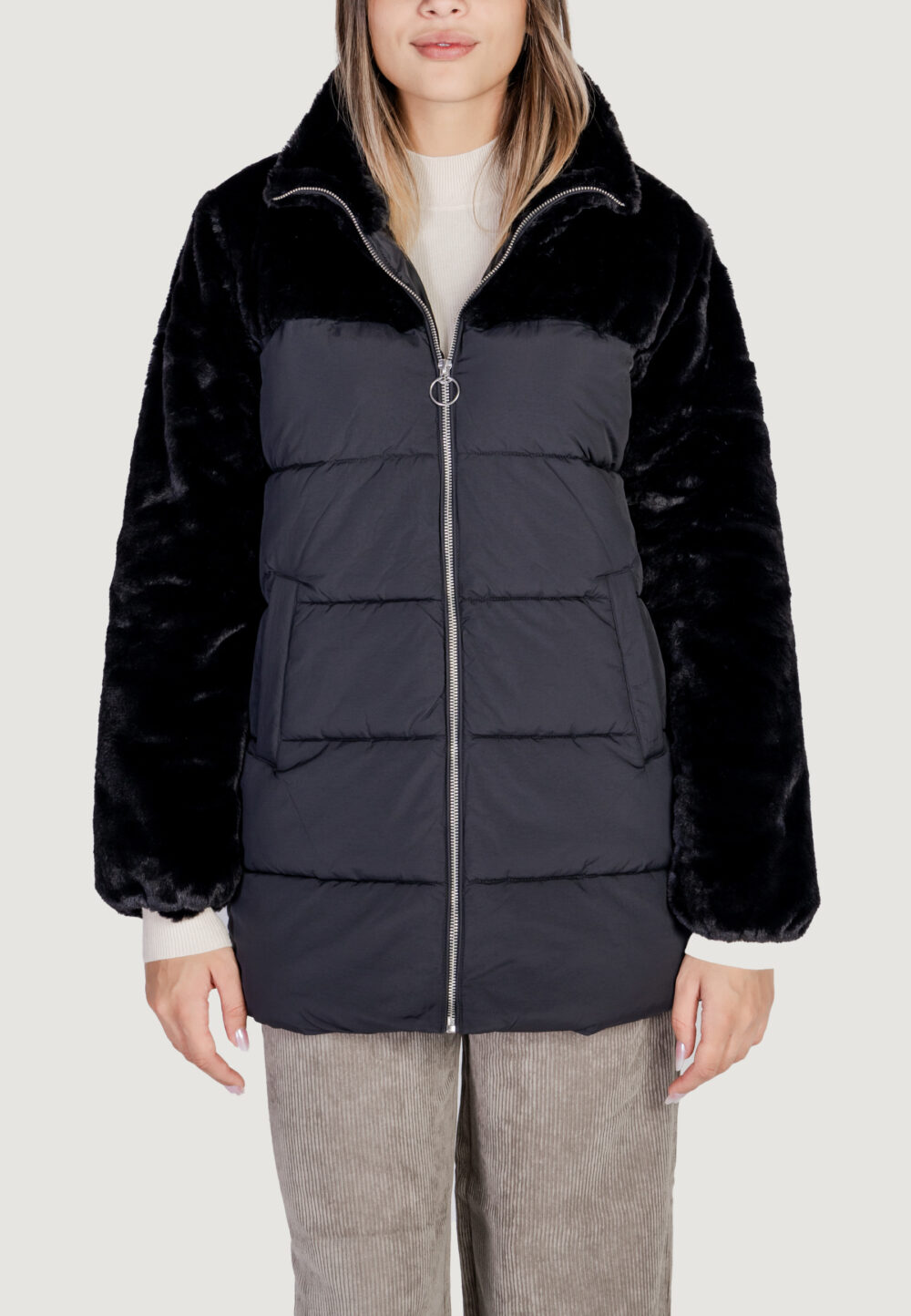 Piumino Only onlwanja fur puffer mix coat cc otw Nero - Foto 6