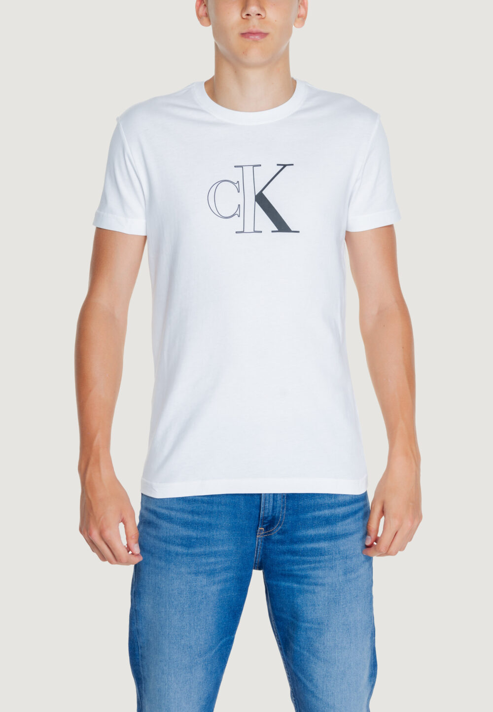 T-shirt Calvin Klein Jeans outline monologo tee Bianco - Foto 1