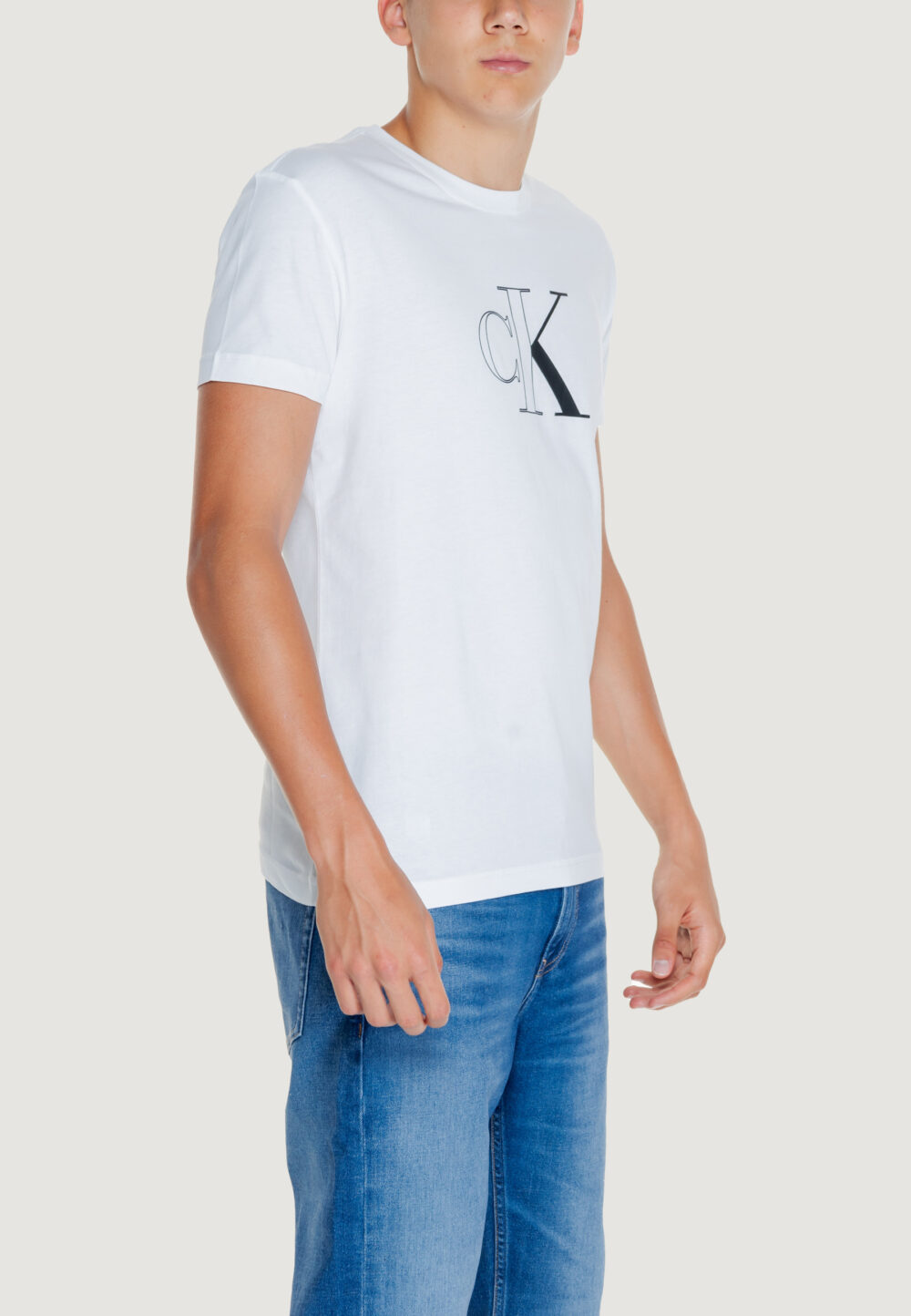 T-shirt Calvin Klein Jeans outline monologo tee Bianco - Foto 4