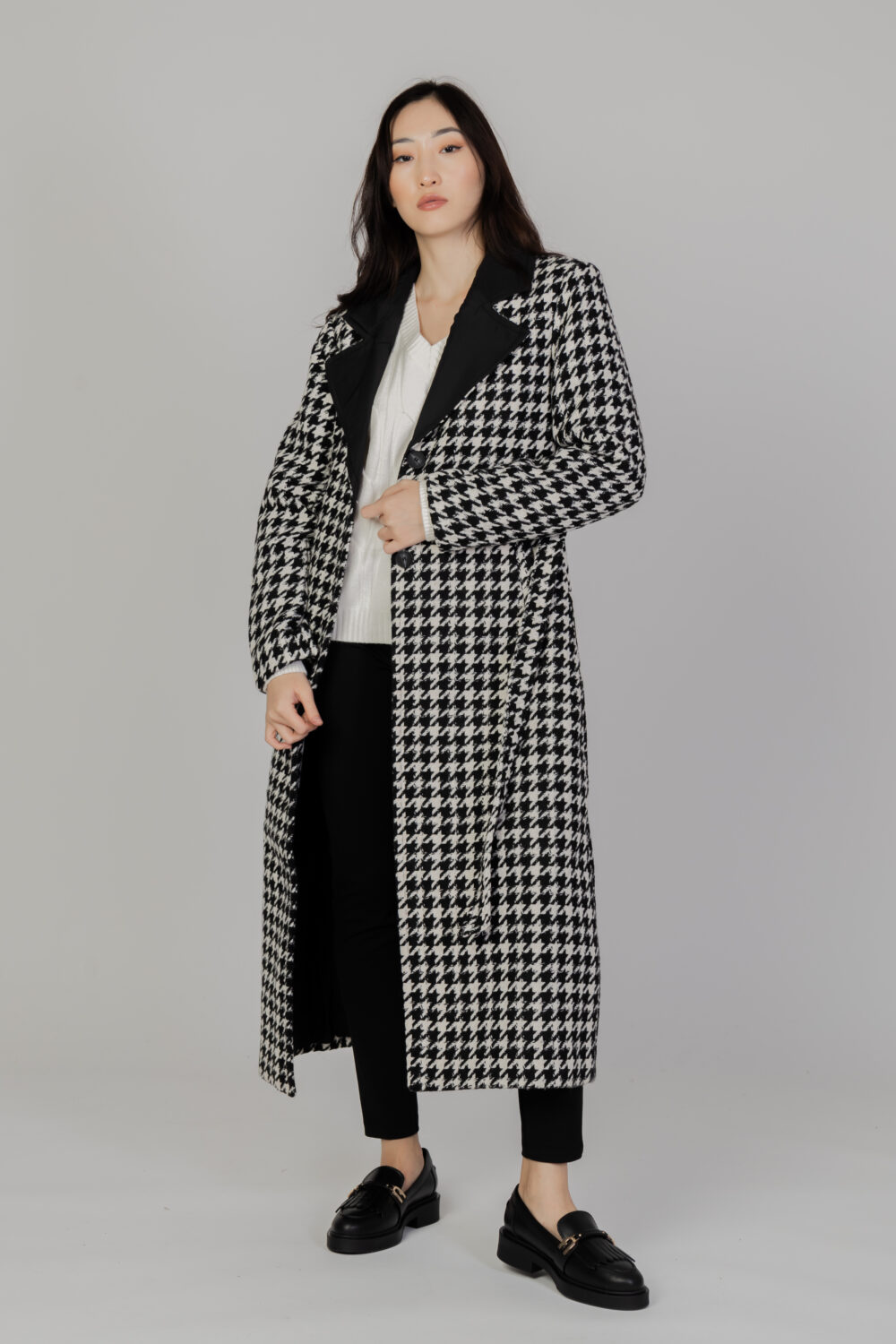 Cappotto Only onlnewrita houndtooth coat otw Nero - Foto 1