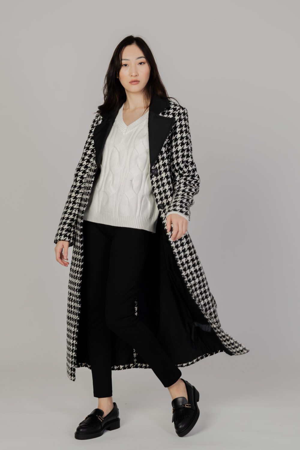 Cappotto Only onlnewrita houndtooth coat otw Nero - Foto 8