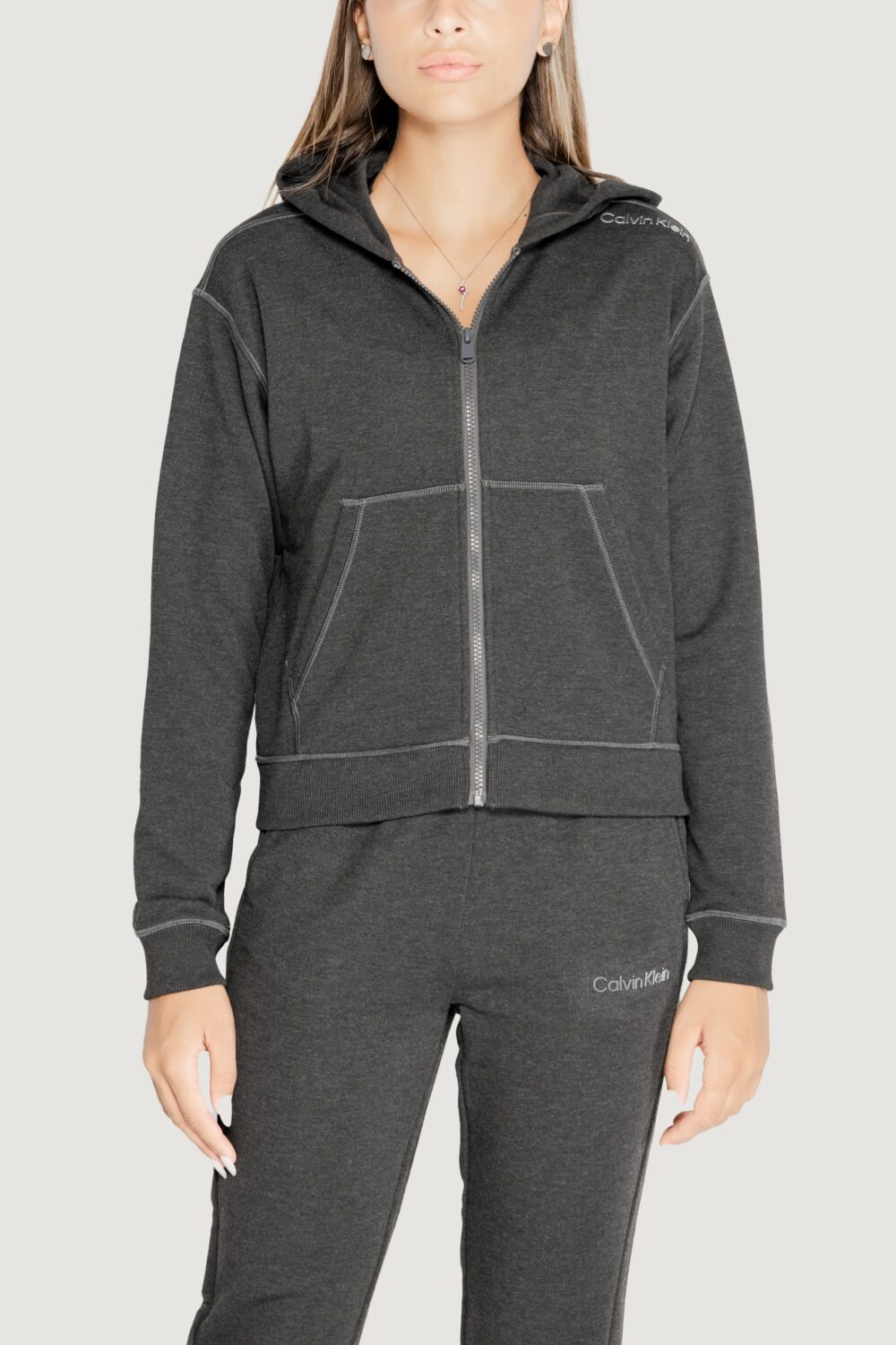 Felpa con cappuccio Calvin Klein Sport pw - zip through Grigio Scuro - Foto 1