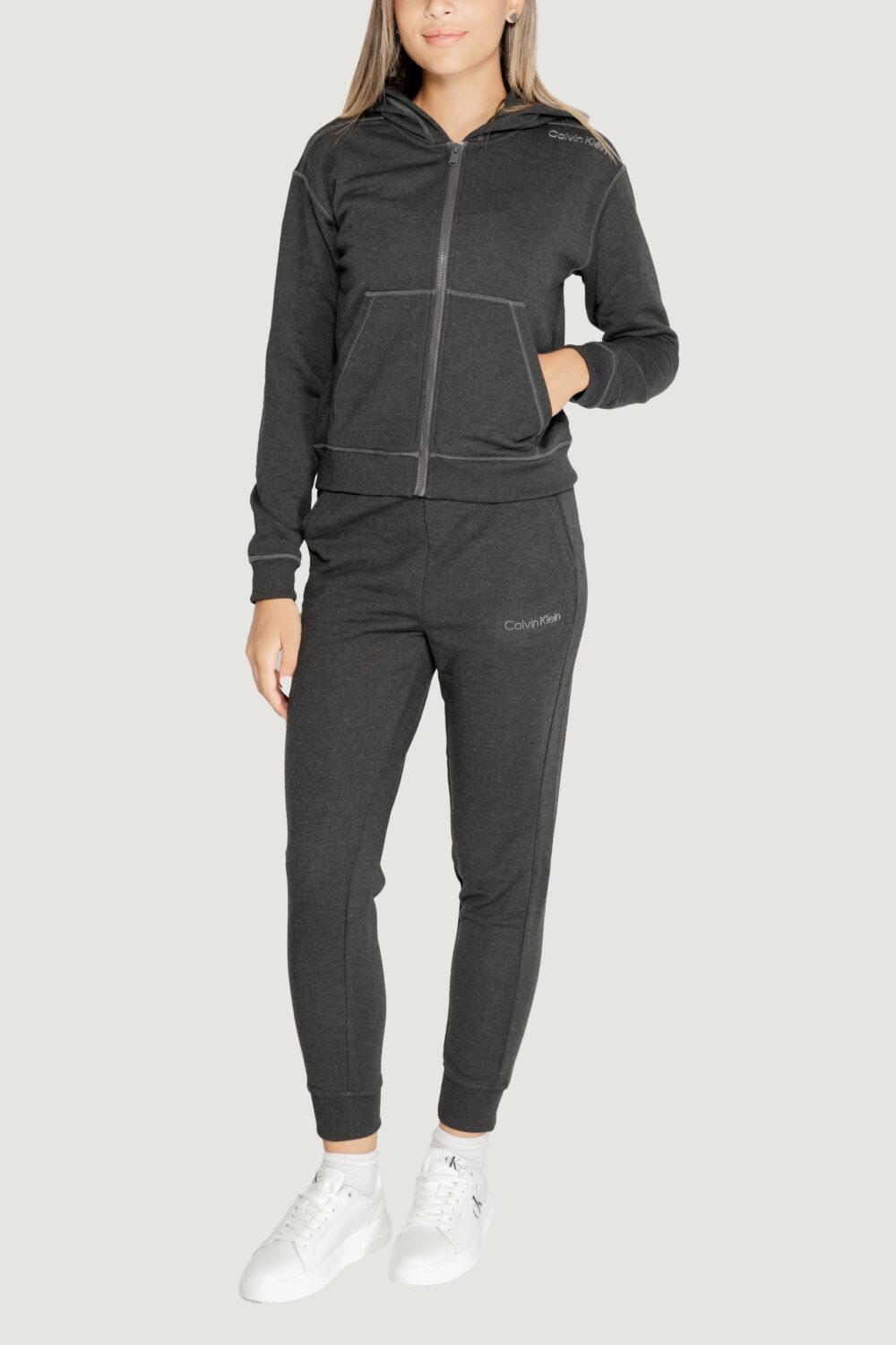 Felpa con cappuccio Calvin Klein Sport pw - zip through Grigio Scuro - Foto 2