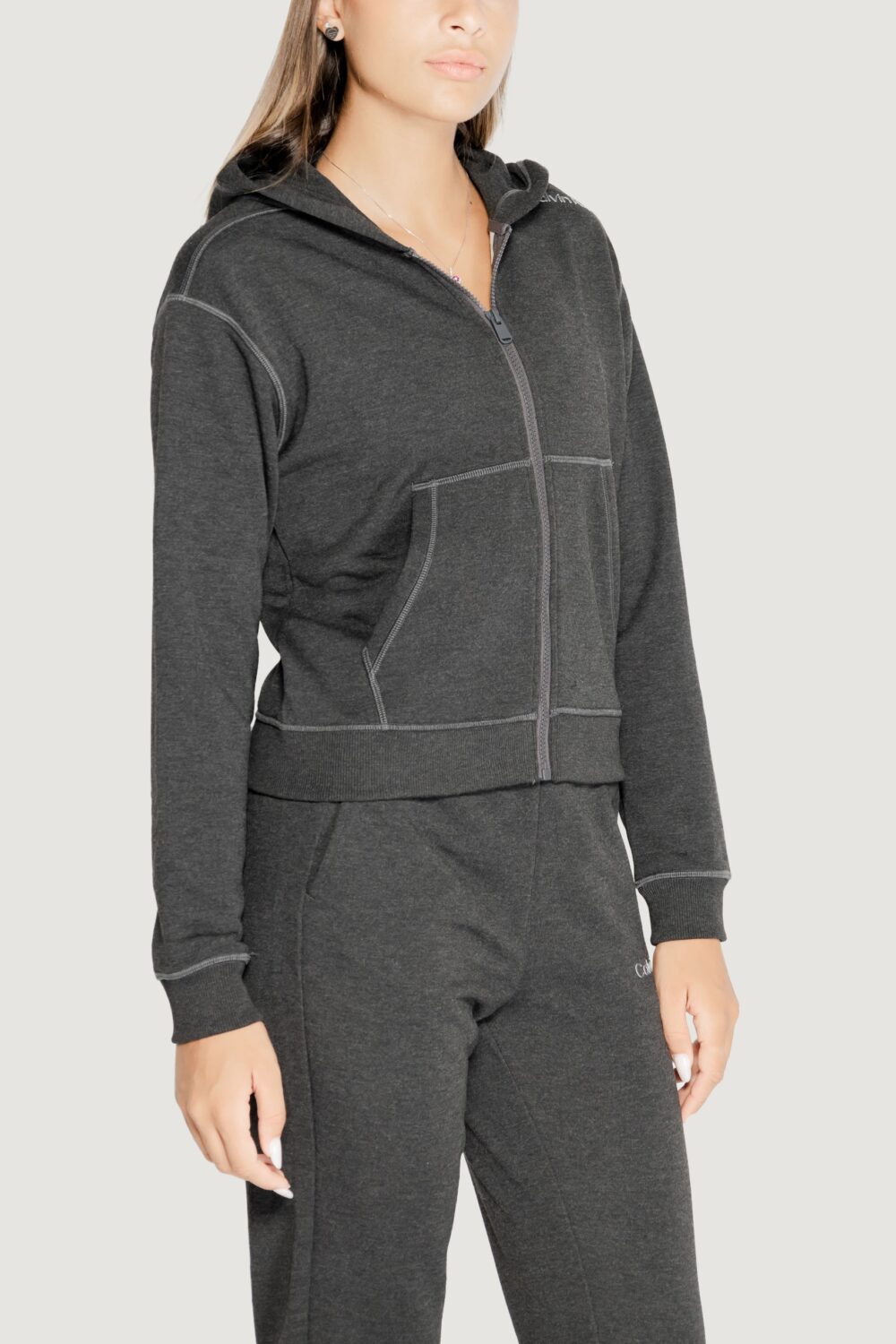 Felpa con cappuccio Calvin Klein Sport pw - zip through Grigio Scuro - Foto 3