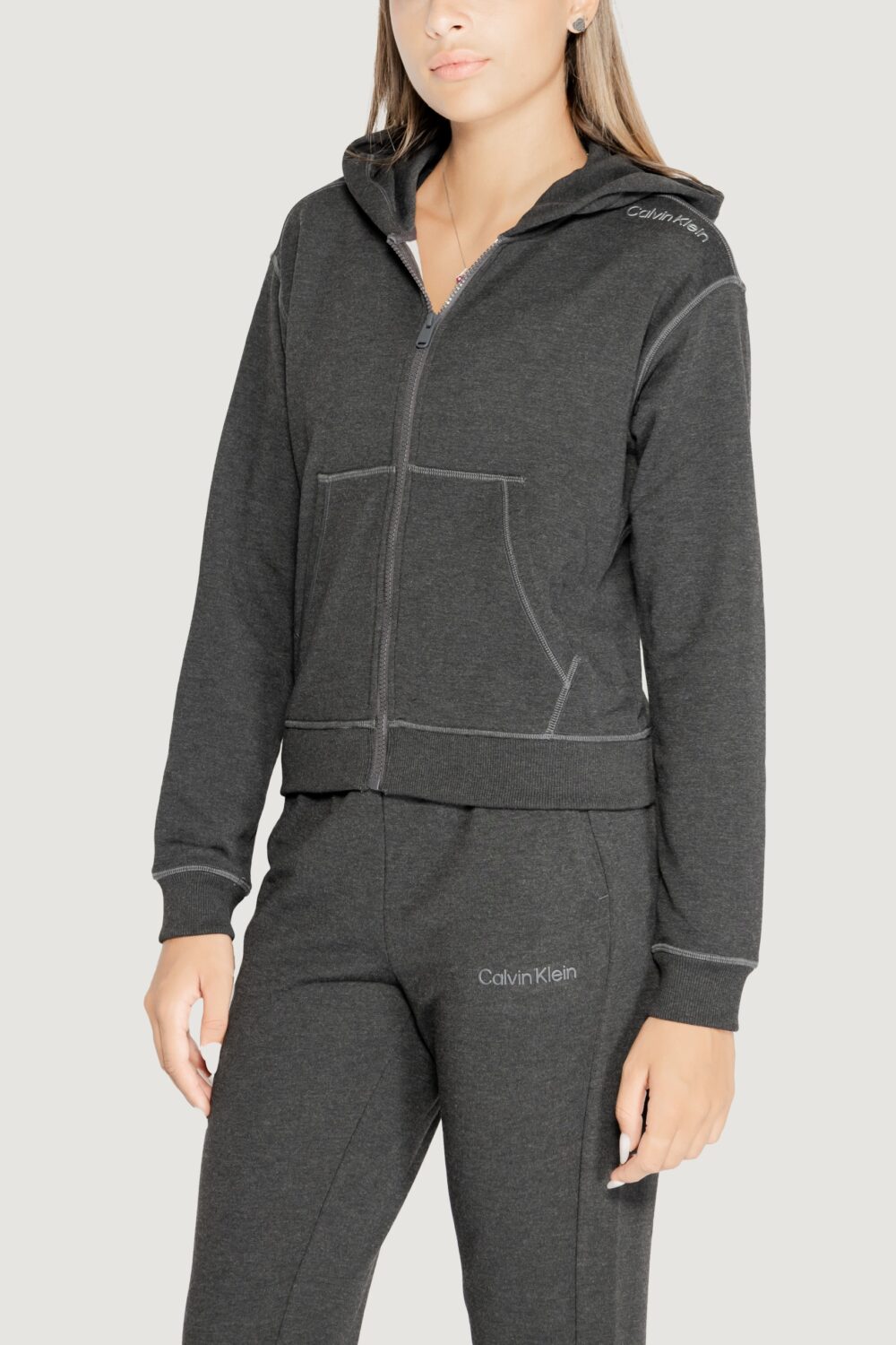 Felpa con cappuccio Calvin Klein Sport pw - zip through Grigio Scuro - Foto 5