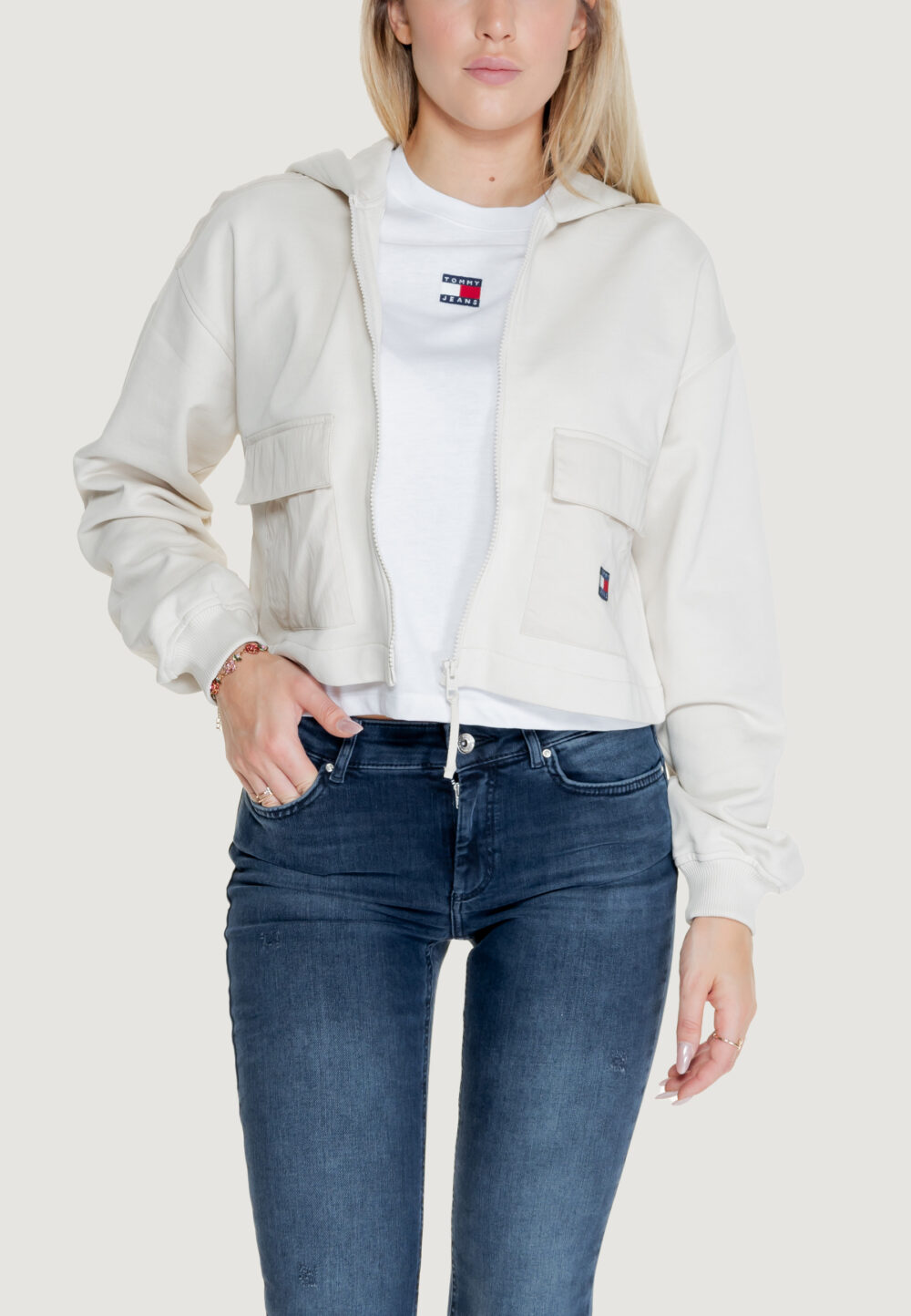 Felpa con cappuccio Tommy Hilfiger Jeans tjw rlx crp fabric Beige - Foto 1