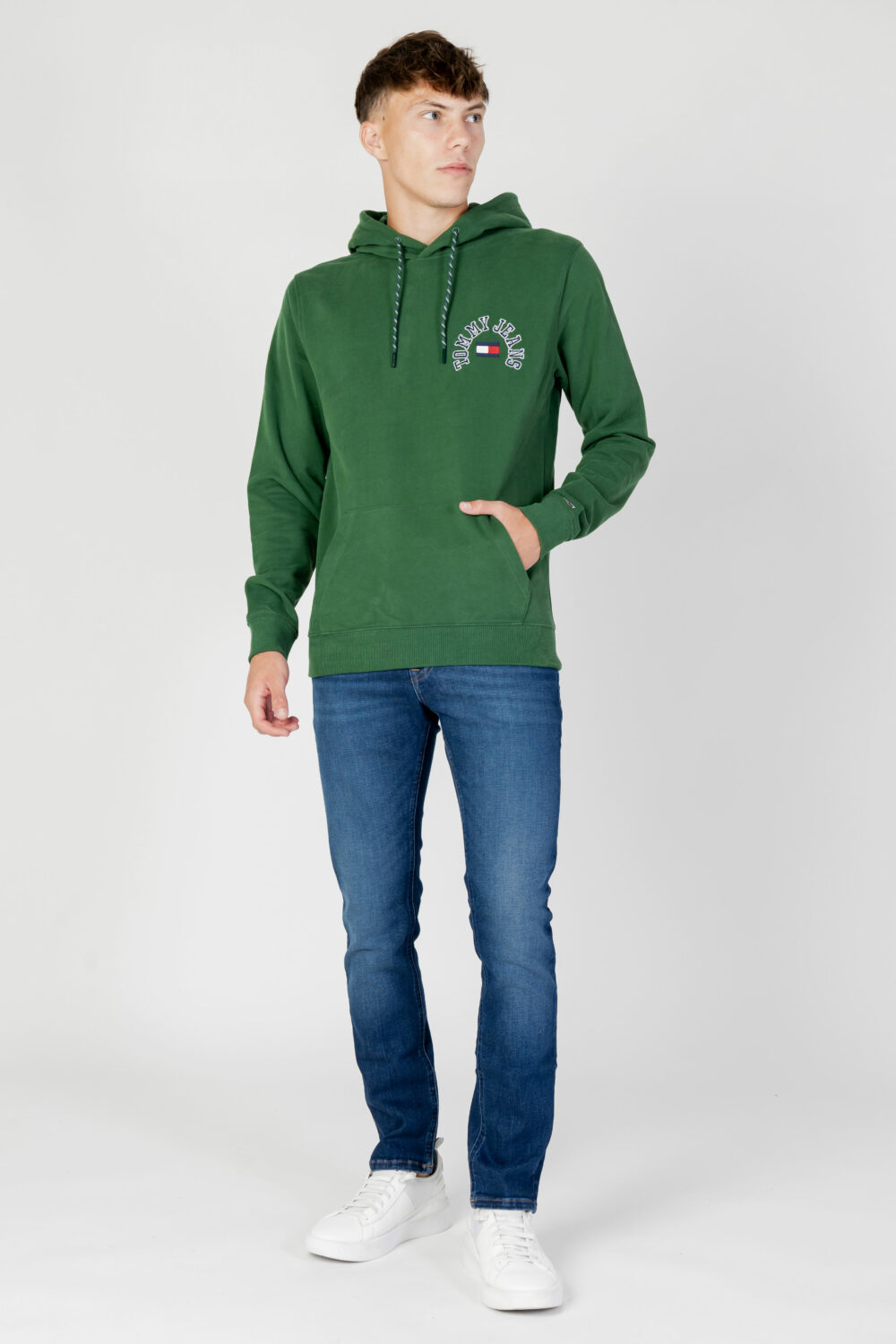 Felpa con cappuccio Tommy Hilfiger Jeans tjm reg arched logo Verde - Foto 2