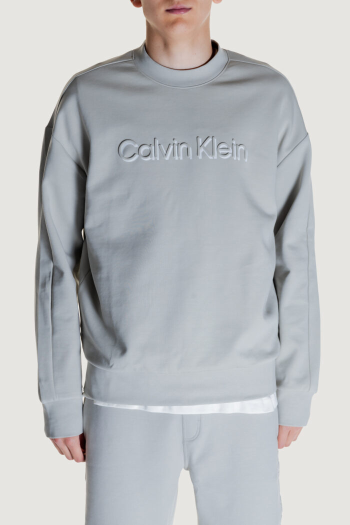 Felpa senza cappuccio Calvin Klein shadow embossed logo Grigio Chiaro