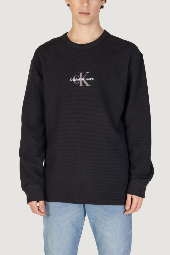 Felpa senza cappuccio Calvin Klein Jeans city grid ls tee Nero