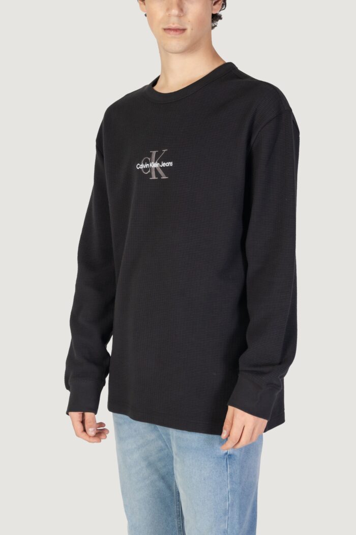 Felpa senza cappuccio Calvin Klein Jeans city grid ls tee Nero