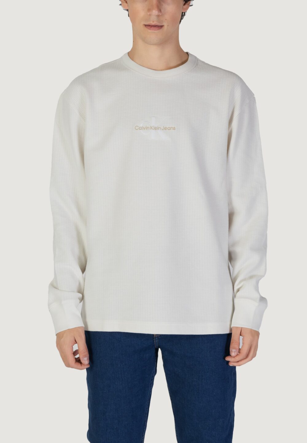 Felpa senza cappuccio Calvin Klein Jeans city grid ls tee Panna - Foto 1