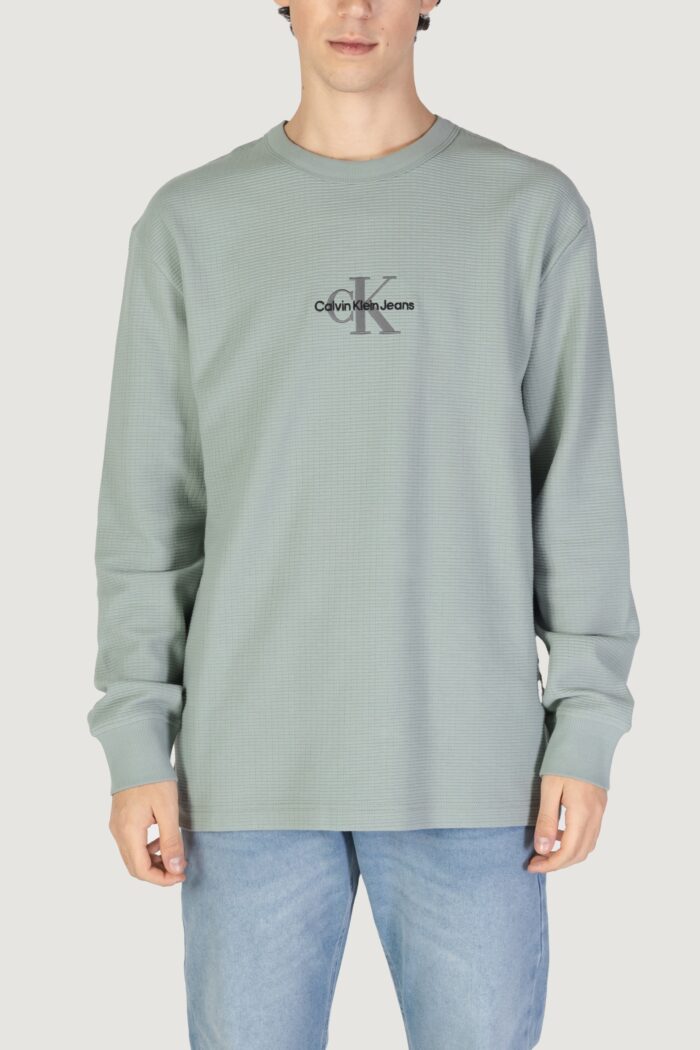 Felpa senza cappuccio Calvin Klein Jeans city grid ls tee VERDE SALVIA