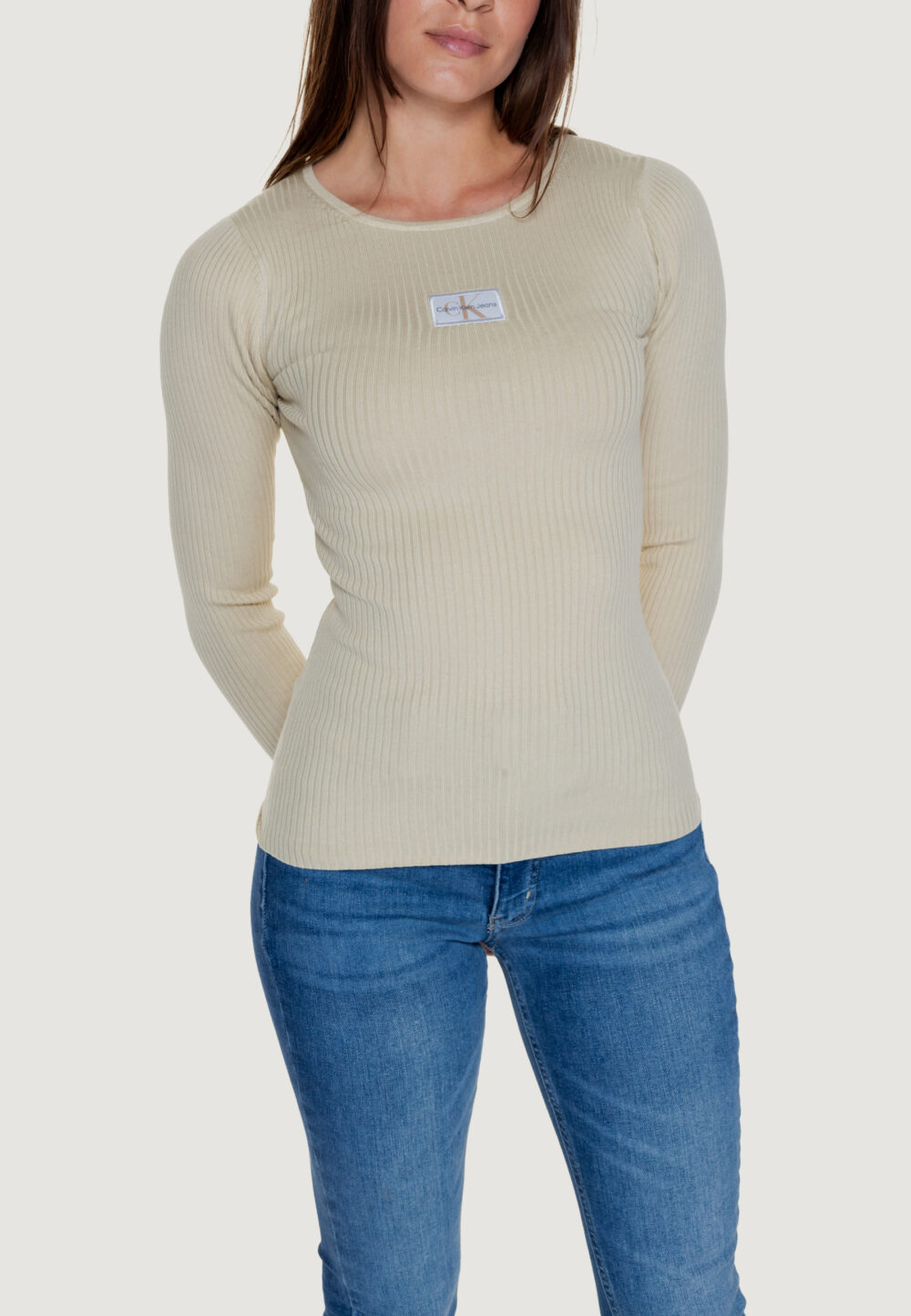 Maglia Calvin Klein Jeans woven label tight Beige - Foto 1